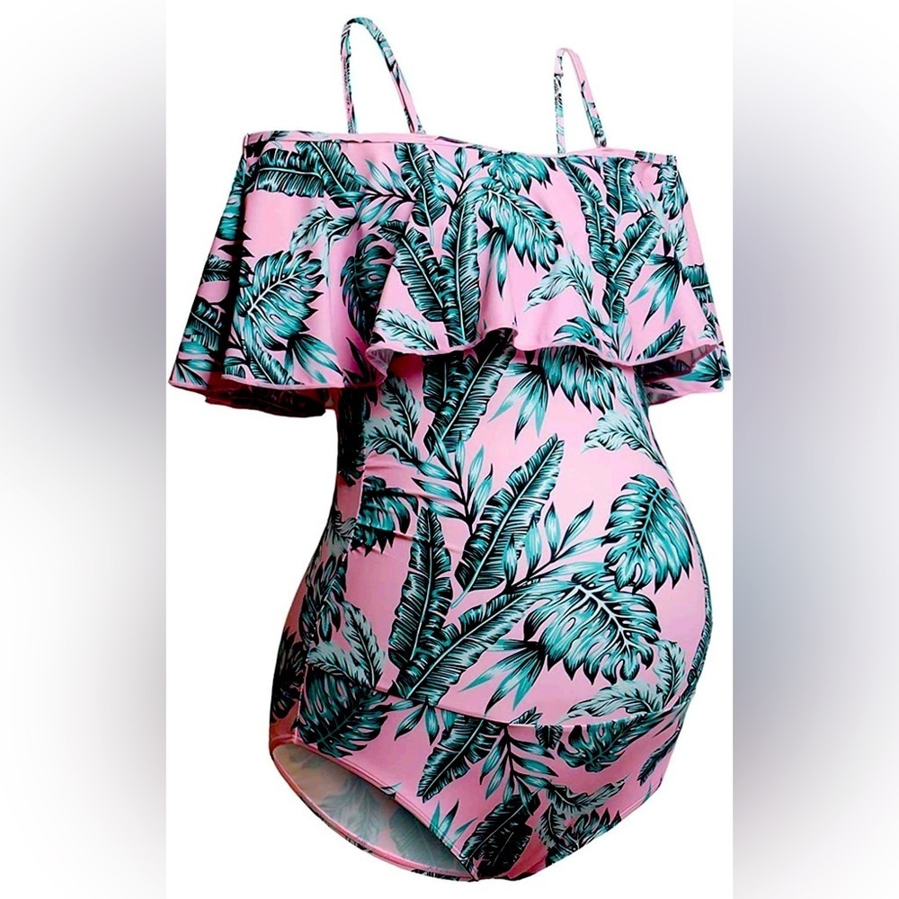 🌞NWT Pink Botanical Maternity One Piece Swimsuit Highly Rated sz Small